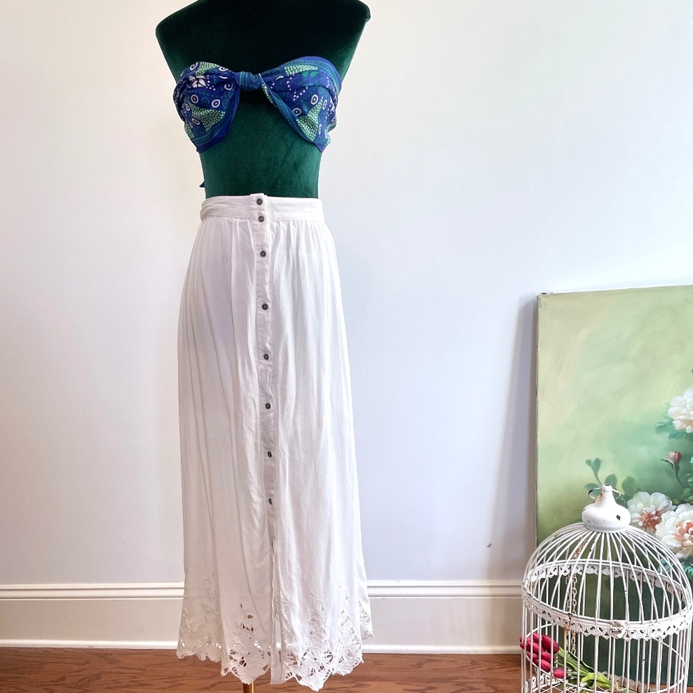 ASTR Festival Dainty Button Front Skirt M Eyelet Pockets Cottagecore Romantic